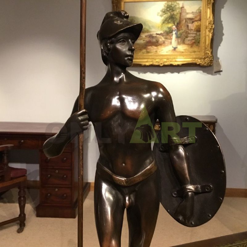 A life-size statue of a naked Roman warrior