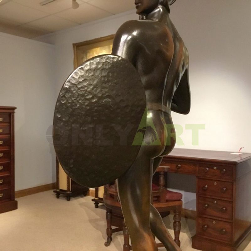 Sculpture of the back of an ancient Roman soldier holding a shield