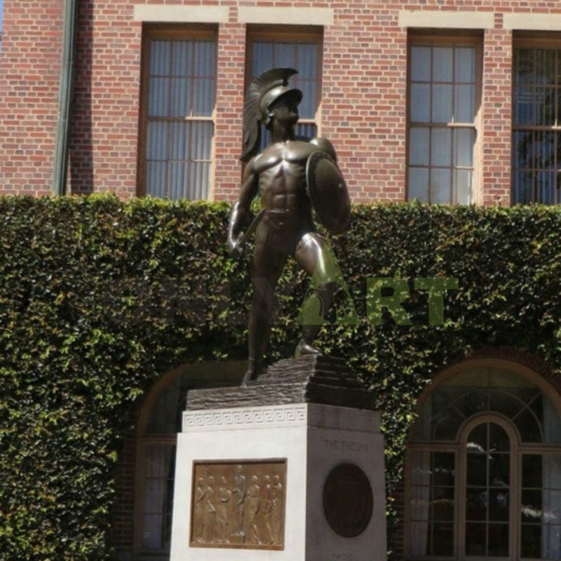 A statue of a Roman soldier with combative  behavior