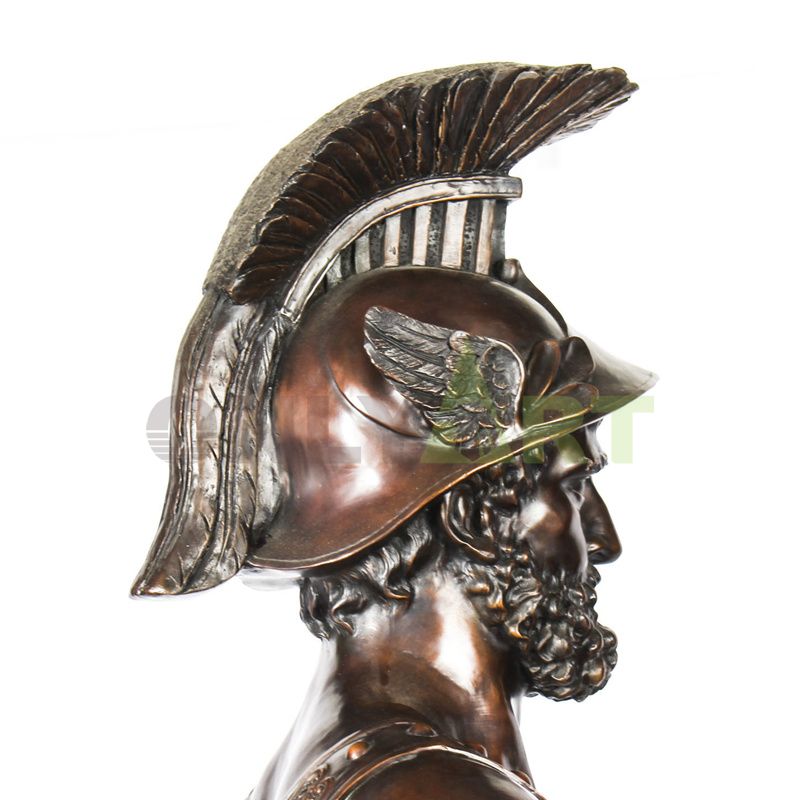 Sculpture of a Roman warrior holding a sun-patterned shield