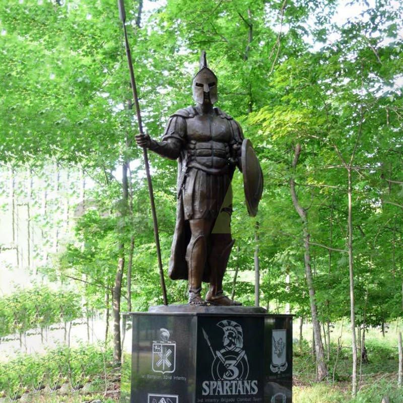 A statue of a Roman soldier in the shade of a tree