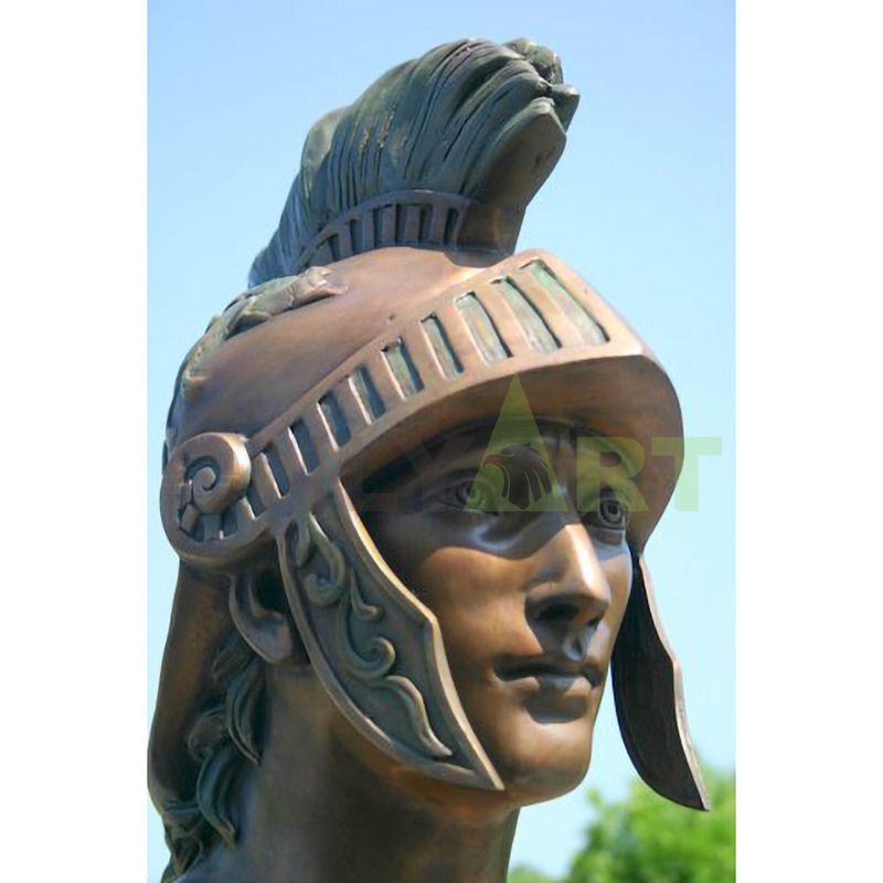 Bronze sculptures of Roman warriors' helmets