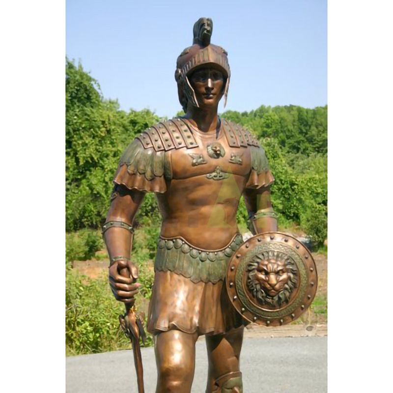 Bronze sculptures of Roman warriors' helmets
