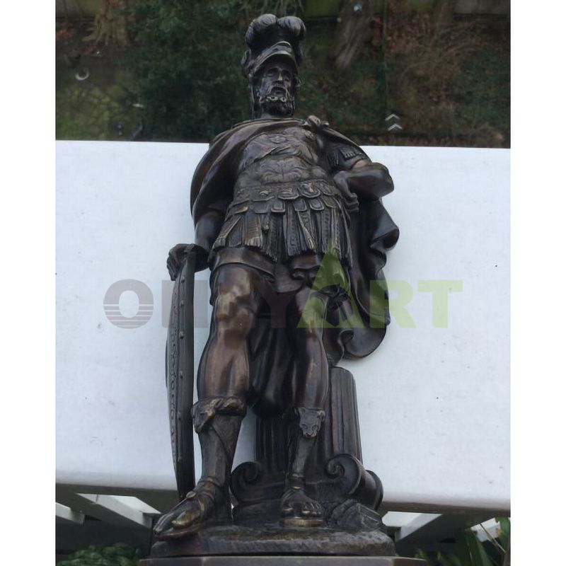 A statue of a Roman soldier with a long beard and full uniform