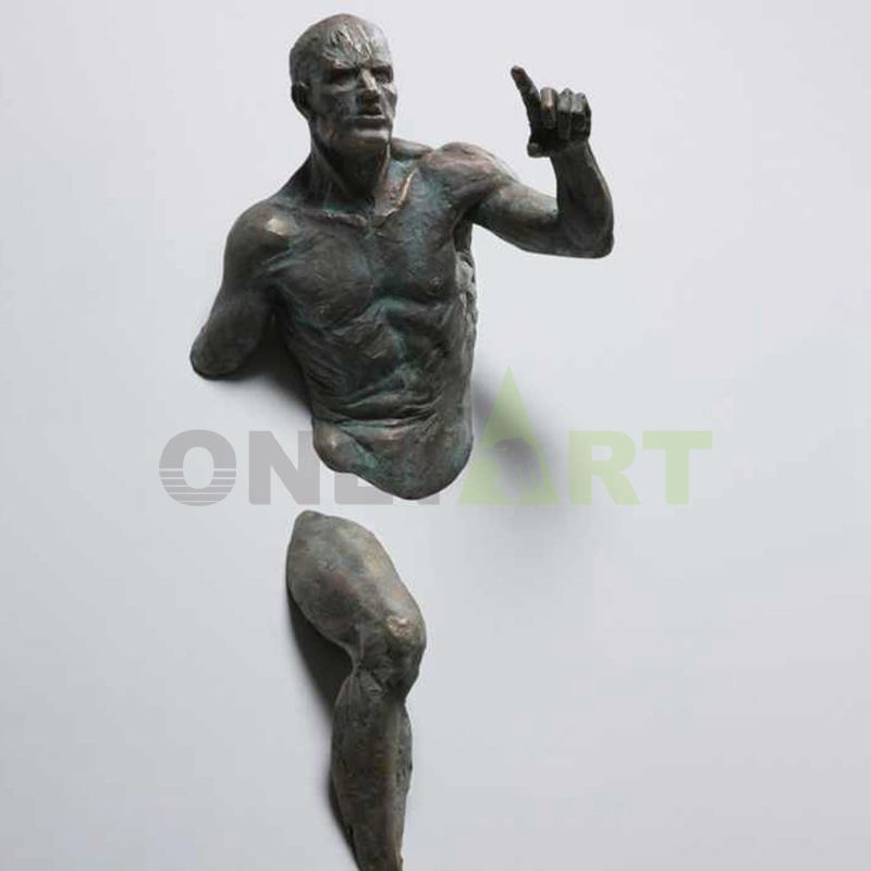 Indoor hot sell life size art deco bronze man wall sculpture statue matteo pugliese sculpture