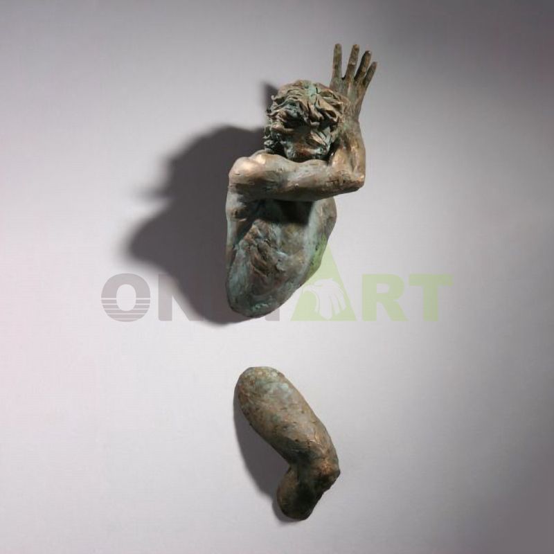 Life size art deco bronze man wall sculpture matteo pugliese for sale