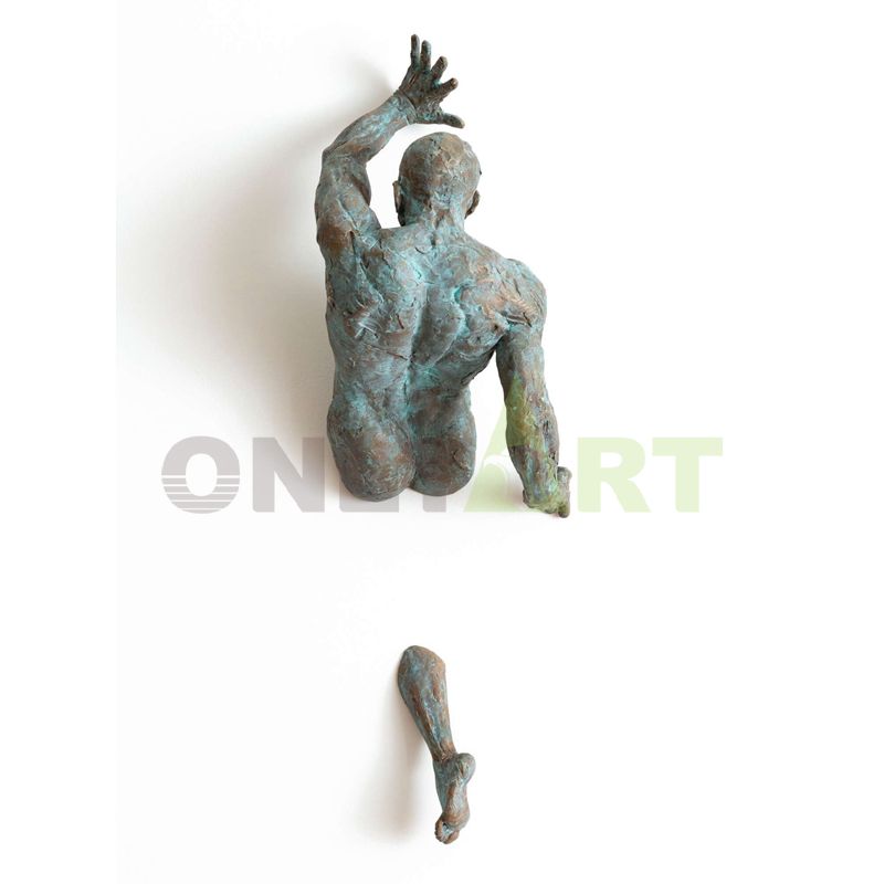 Life size art deco bronze man wall sculpture matteo pugliese for sale