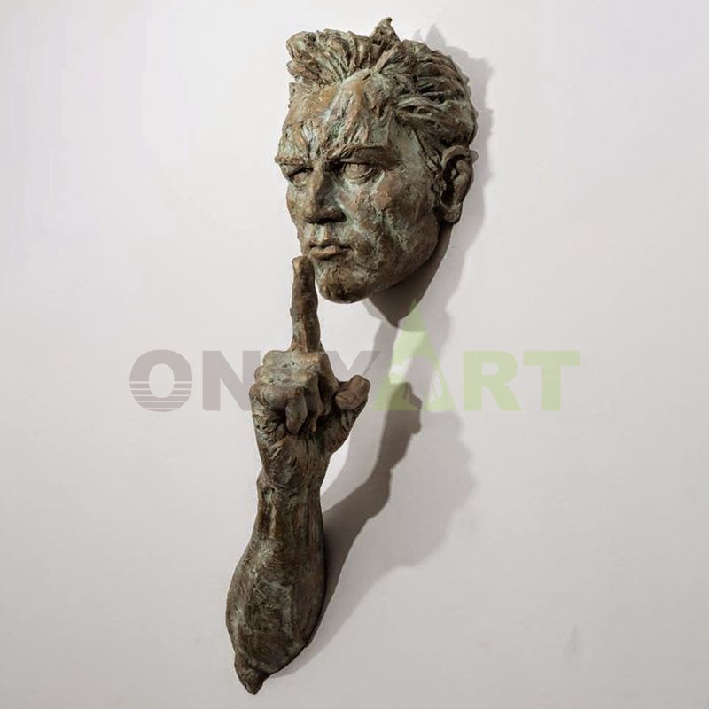 Life size art deco bronze man wall sculpture matteo pugliese for sale