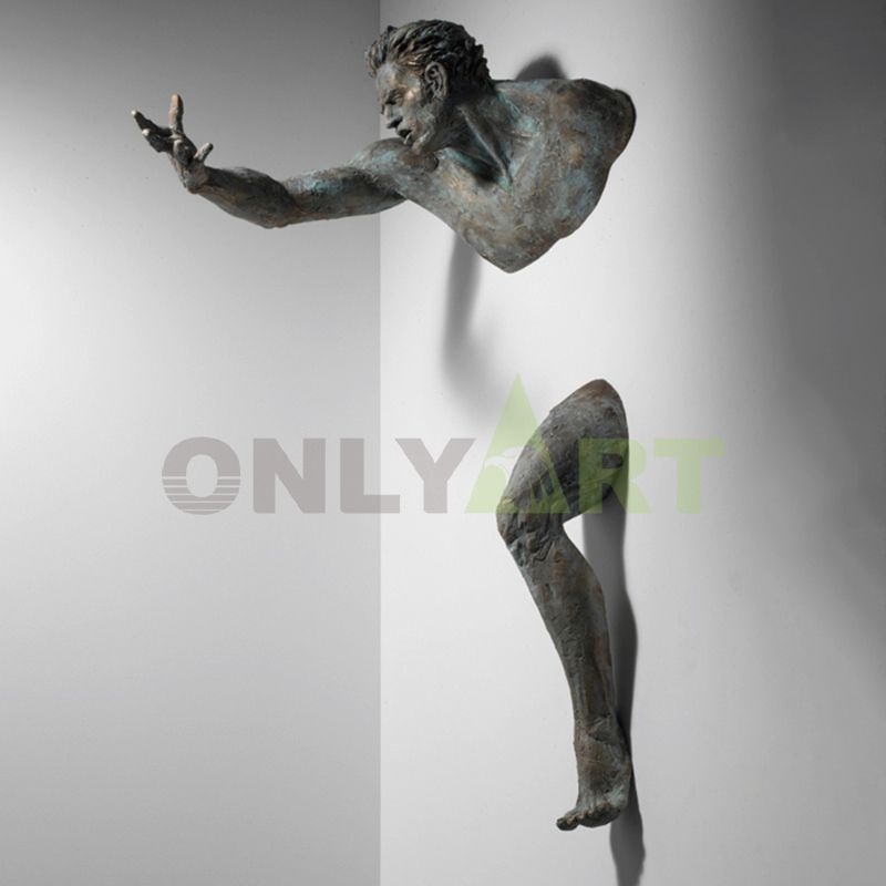 Life size art deco bronze man wall sculpture statue matteo pugliese for sale