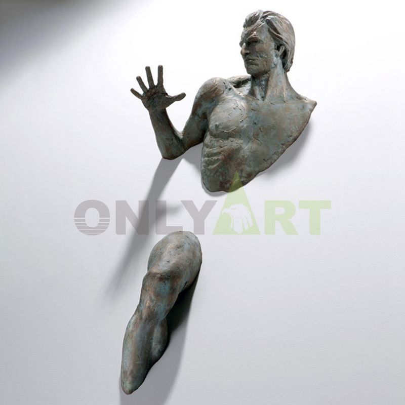 Life size art deco bronze man wall sculpture statue matteo pugliese