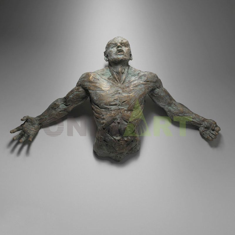 indoor life size art deco bronze man wall sculpture statue matteo pugliese sculpture for sale