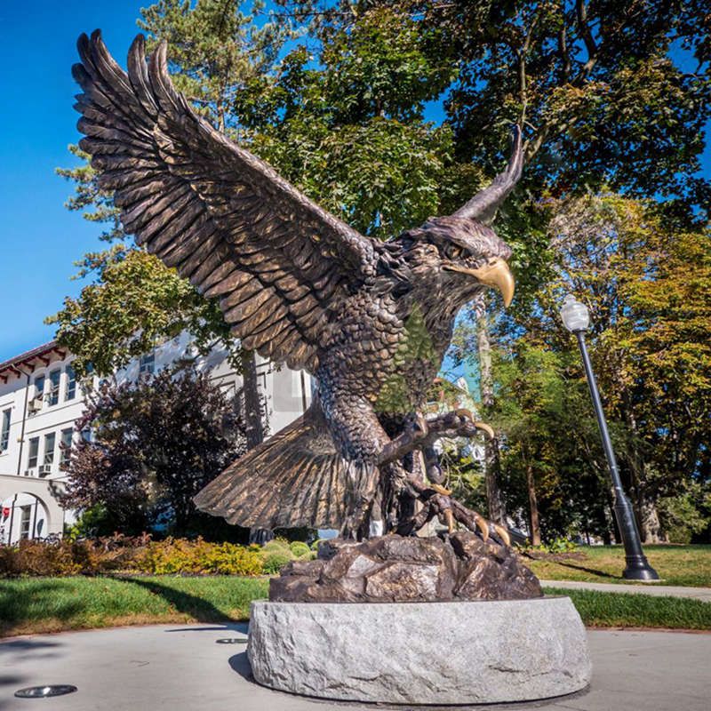 Custom-made bronze eagle flying sideways in metal