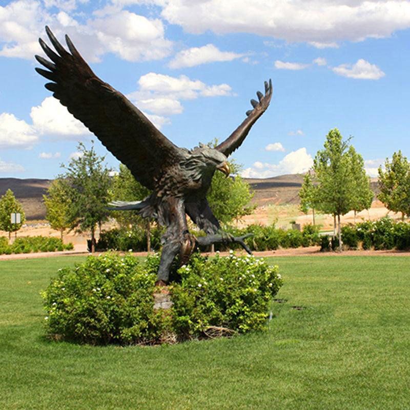 Custom-made bronze eagle flying sideways in metal