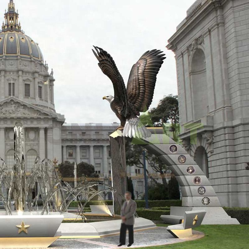 Outdoor bronze eagle sculpture can be used in the plaza, station, hotel front