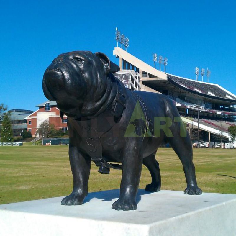 Custom small bronze lawn black French Bulldog statue for sale