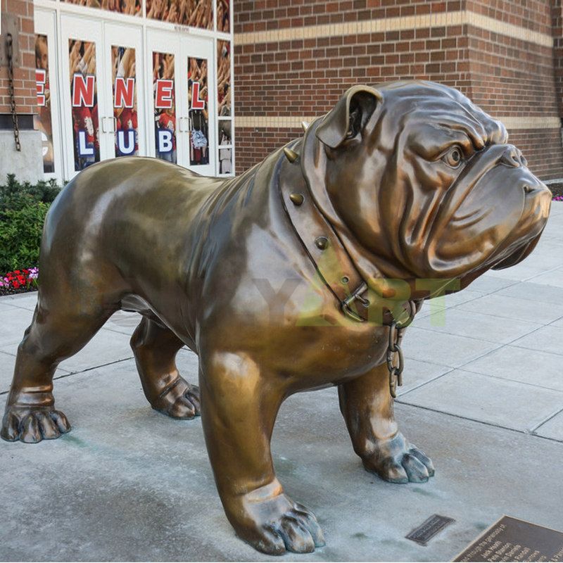 Custom small bronze lawn black French Bulldog statue for sale