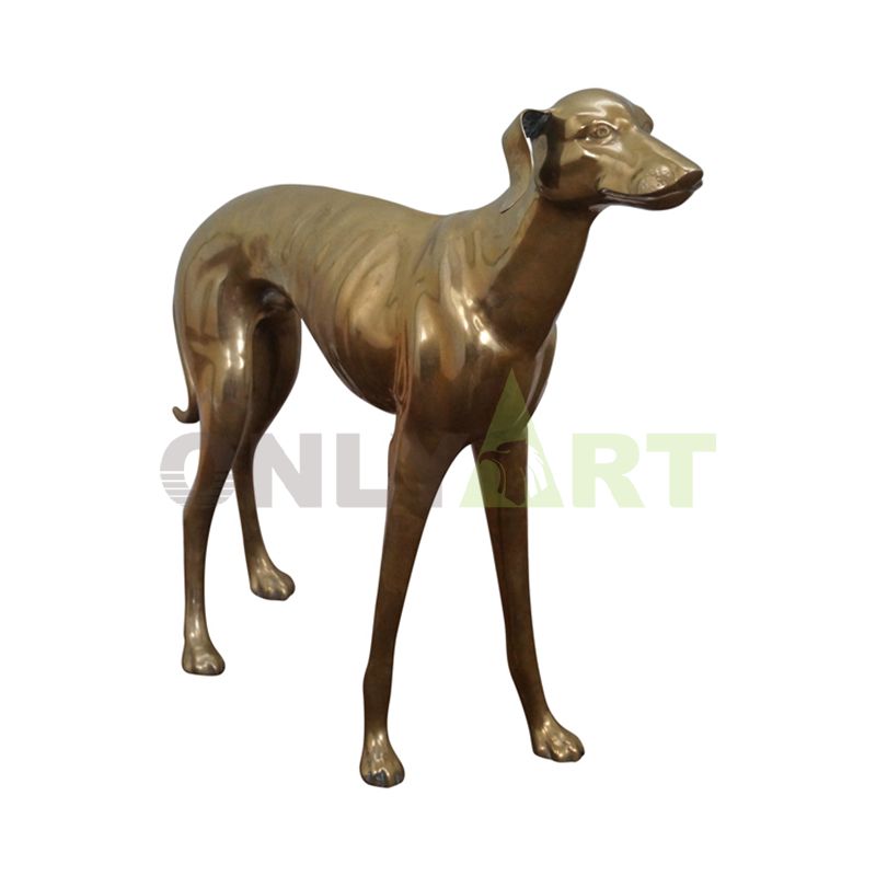 Bronze sculpture of the smooth body of a golden indoor long-waisted dog