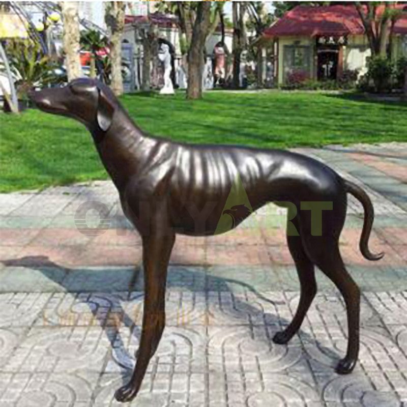 Antique looking animal statue life size bronze whippet dog sculpture for sale