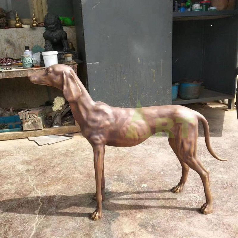 Antique looking animal statue life size bronze whippet dog sculpture for sale