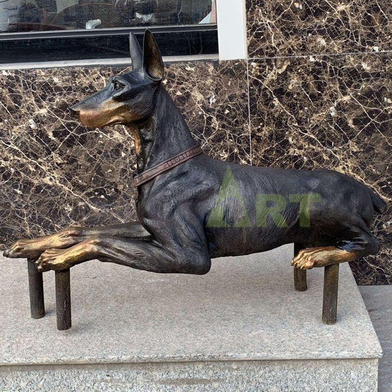 life size antique bronze doberman dog statues sculpture