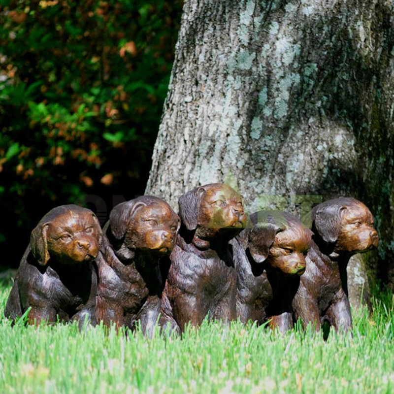 A custom bronze statue of a canine mother and her cubs