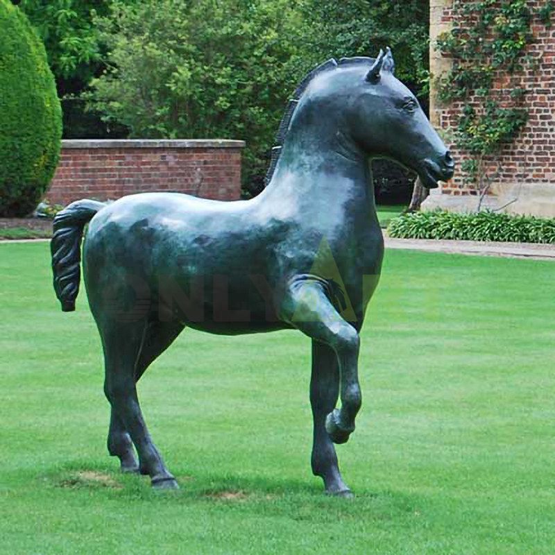 Abstract outdoor bronze pony sculpture