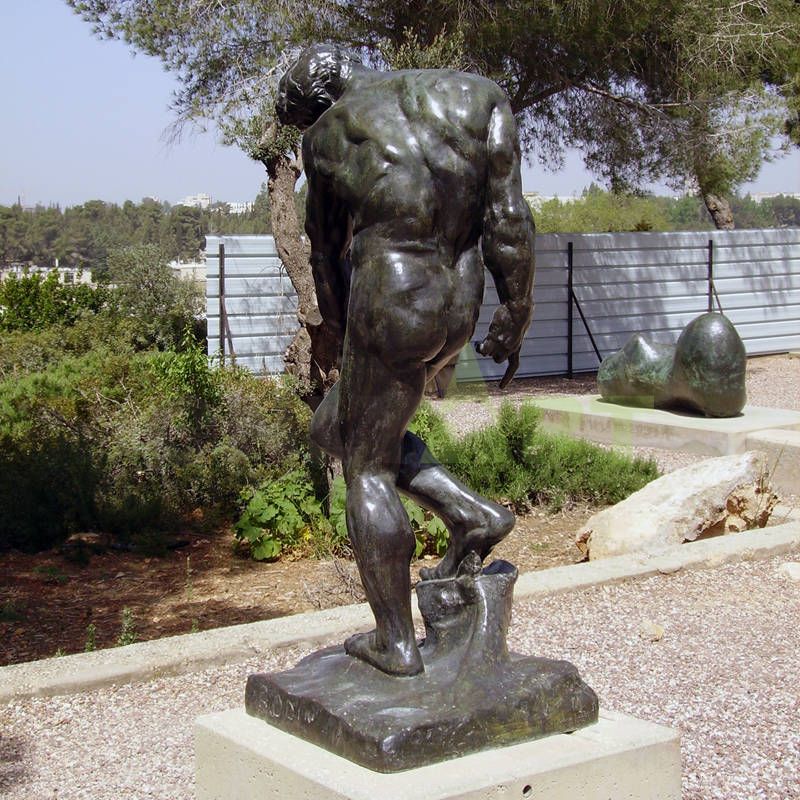 Bronze Nude Man Statue Lower His Head