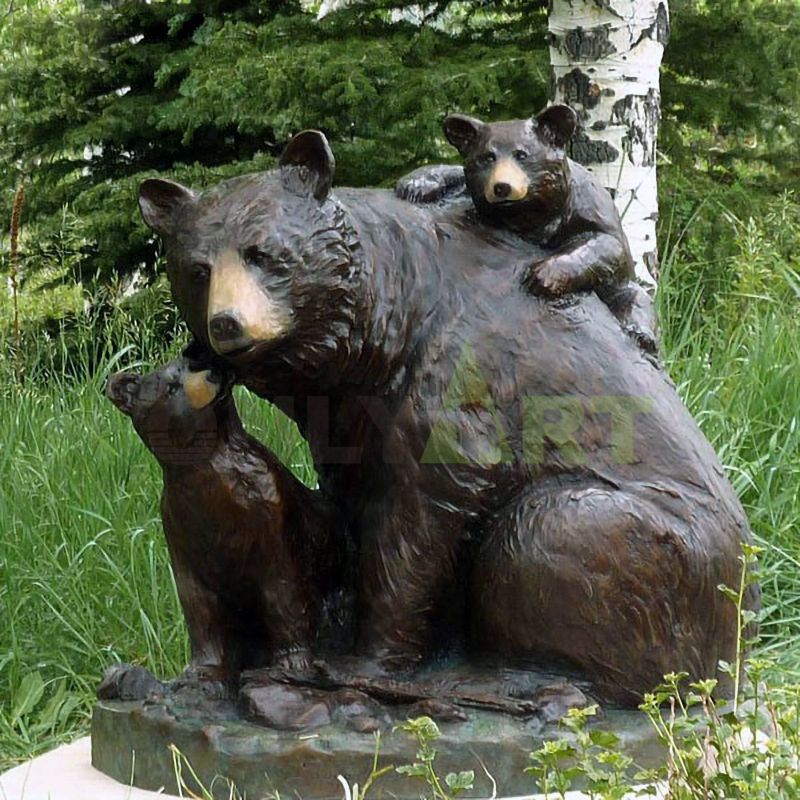Little bear cubs with their mother in a bronze sculpture