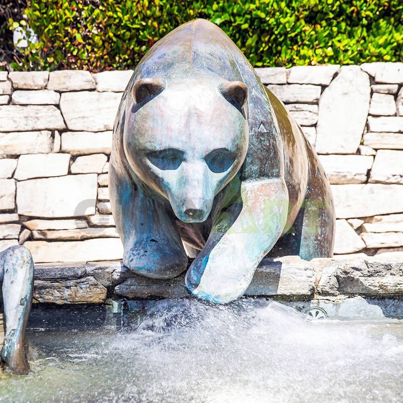 life size antique bronze black bear climbing sculpture with fish statue