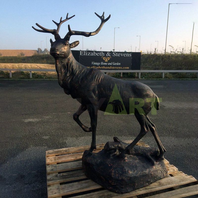 High Quality A Pair of Yellow Bronze Deer Sculptures