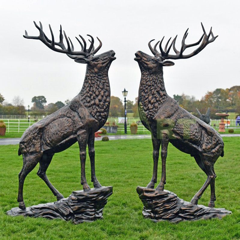 High Quality A Pair of Yellow Bronze Deer Sculptures