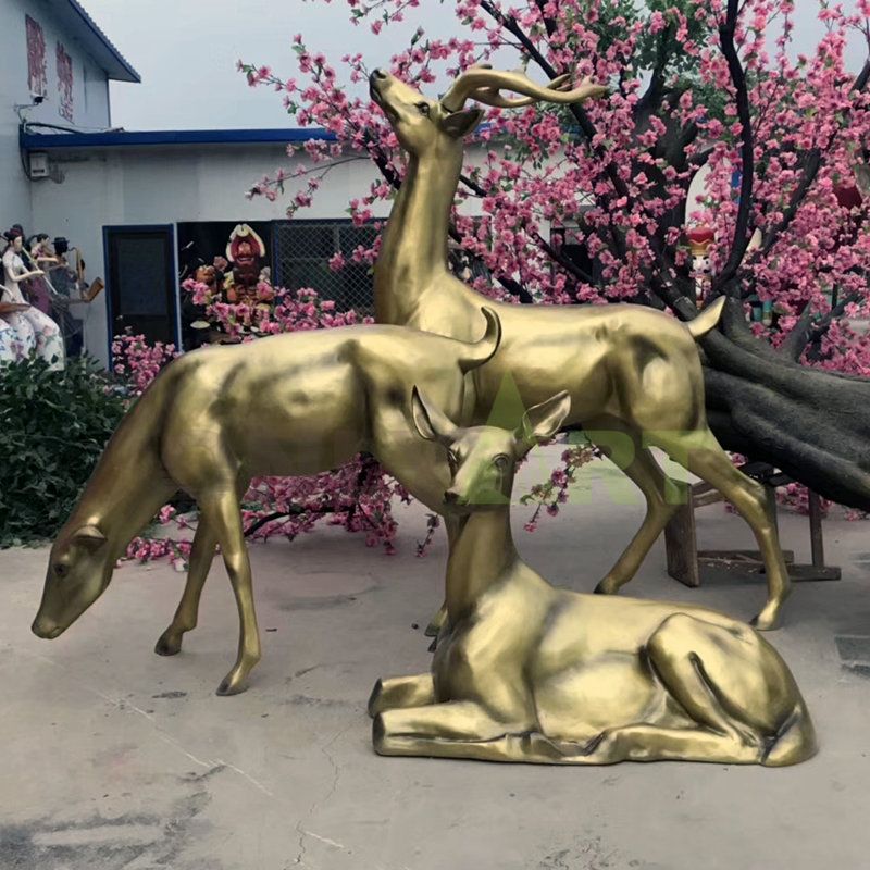 Cast Metal Bronze Deer Sculpture