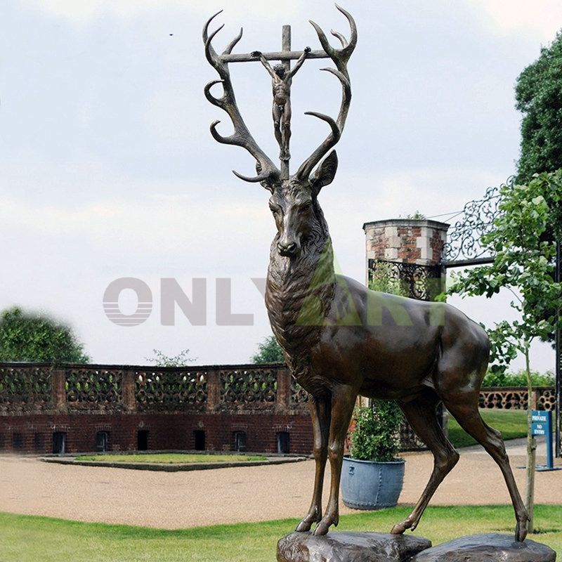 Religious elk outdoor sculpture bronze sculpture