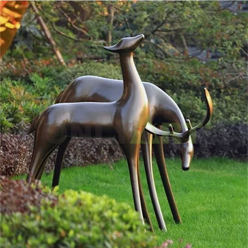 Large-scale public art casting deer bronze abstract sculpture