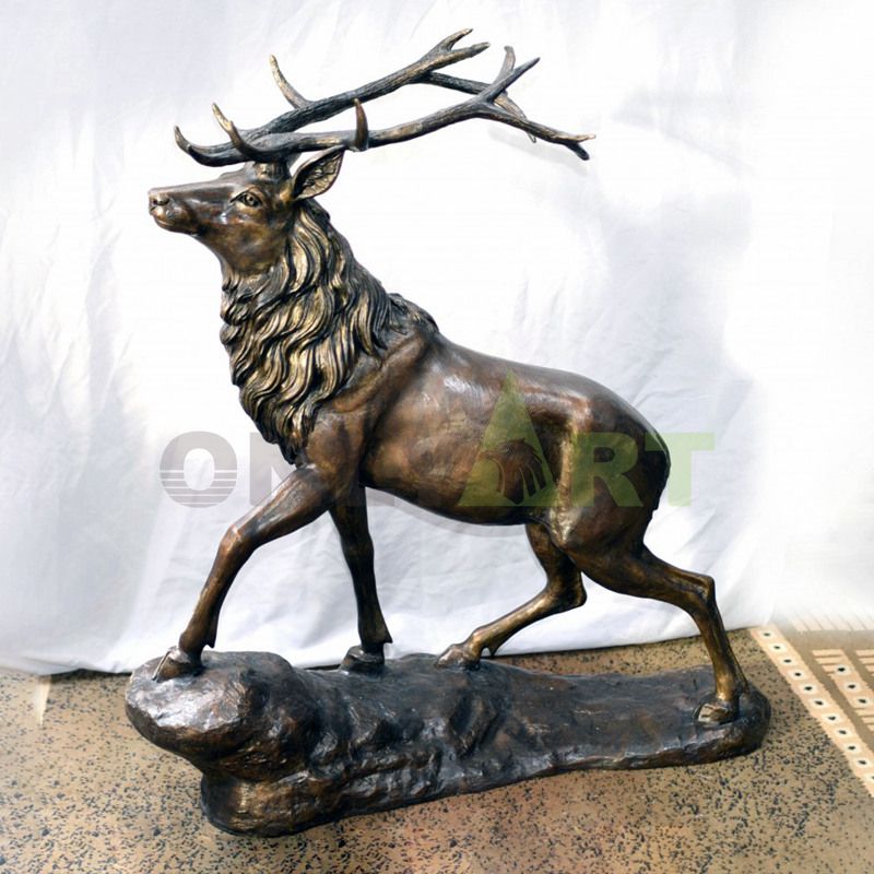 Fallow Deer Sculpture in Bronze of a Buck Standing Alert