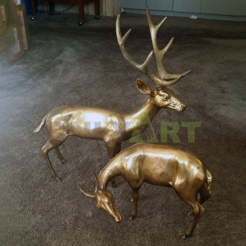 Art Decoration Gold Plating Cast Deer Bronze Sculpture