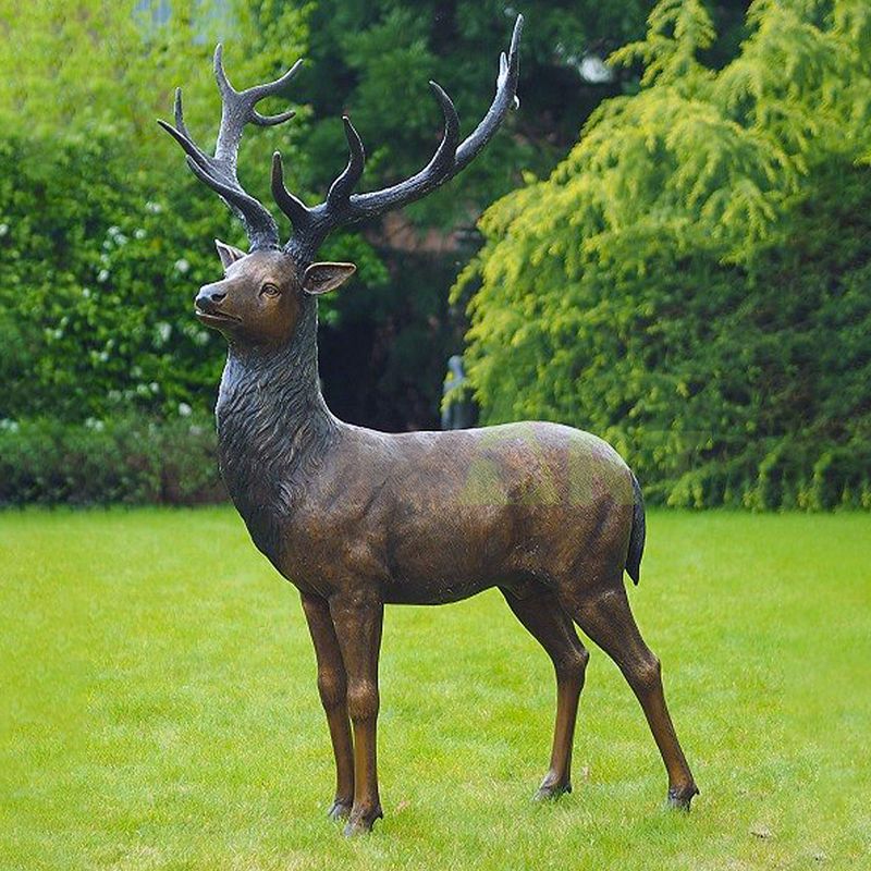 Life Size Bronze Male Deer Art Statue Copper Stag Sculpture for Outdoor and Indoor