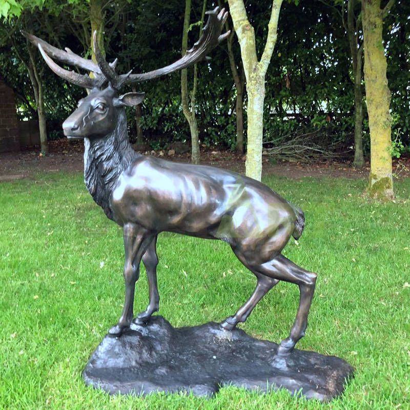 Custom antique cast garden bronze deer sculpture in stock