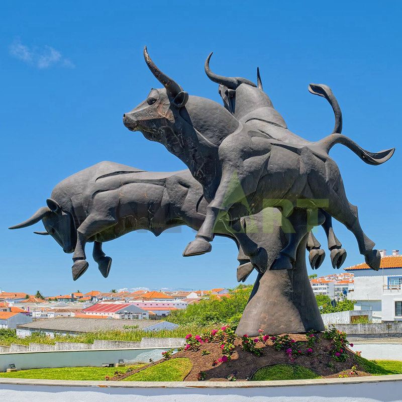 Bronze Life Size Bull Statues With Male Sculpture