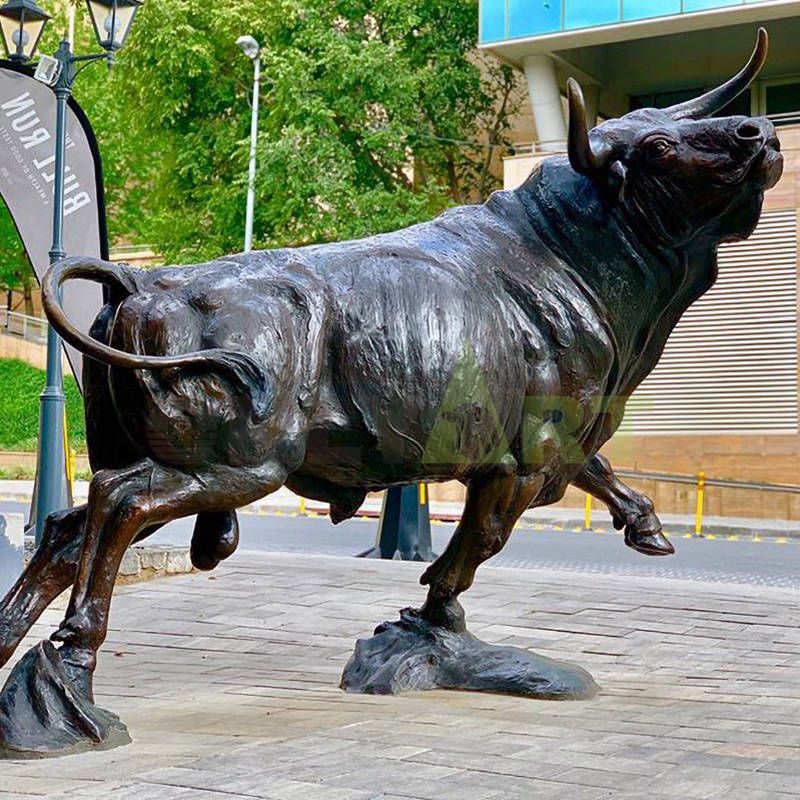 Large bronze wall street bull statue sculpture