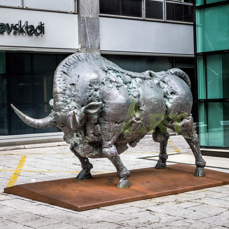 Large bronze wall street bull statue sculpture