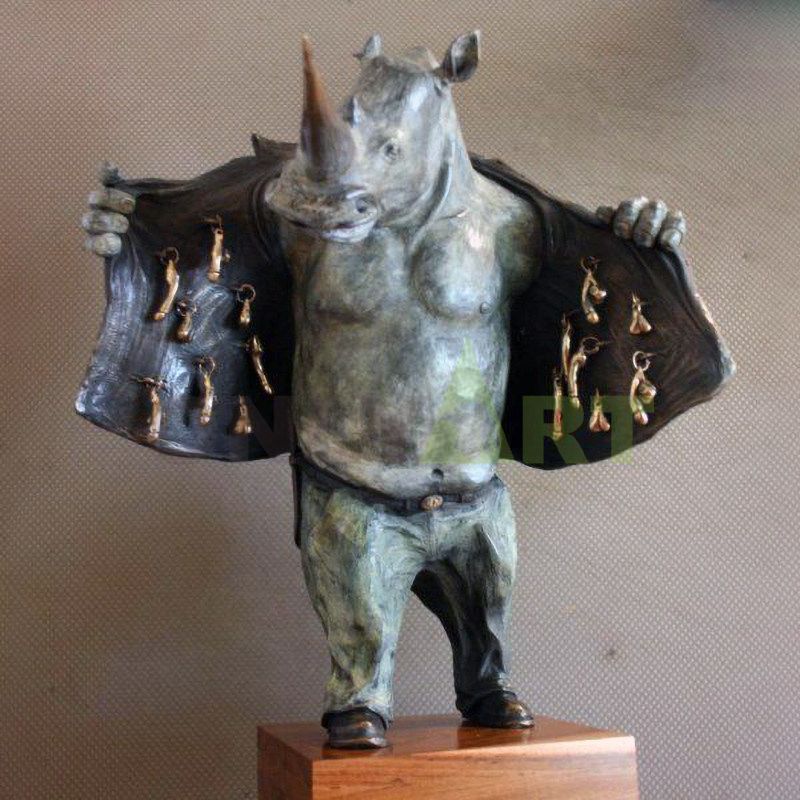 Outdoor Large Bronze Rhinoceros Statue Metal Wildlife Sculpture