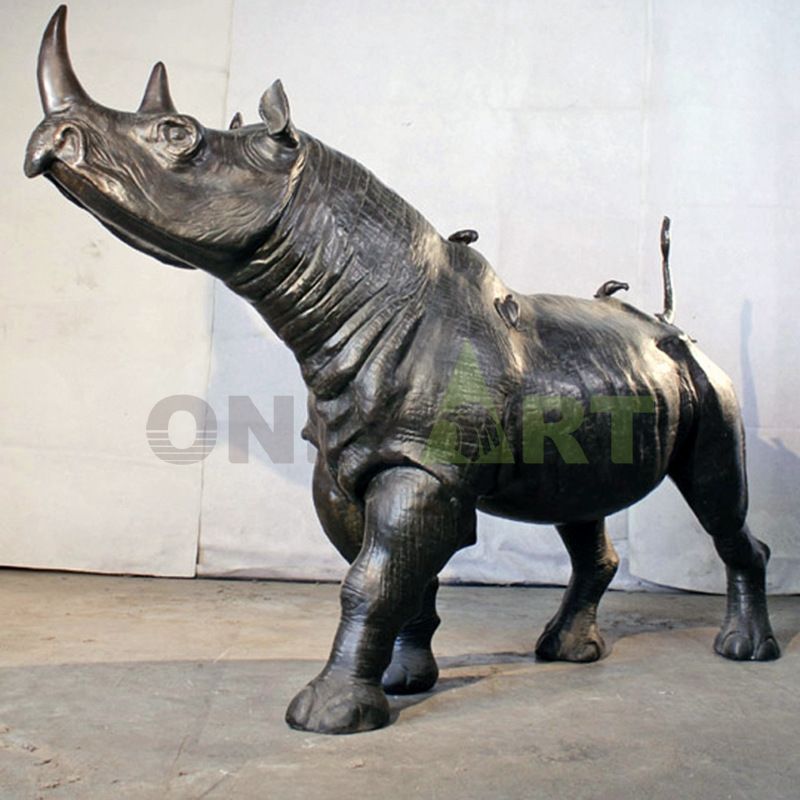 High quality large silver-grey fiberglass rhinoceros sculpture