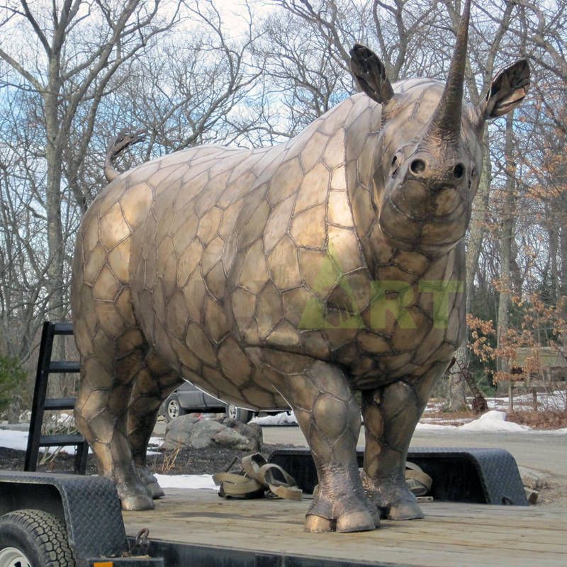 Garden Life Size Bronze Rhino Statue Large Brass Rhinoceros Sculpture