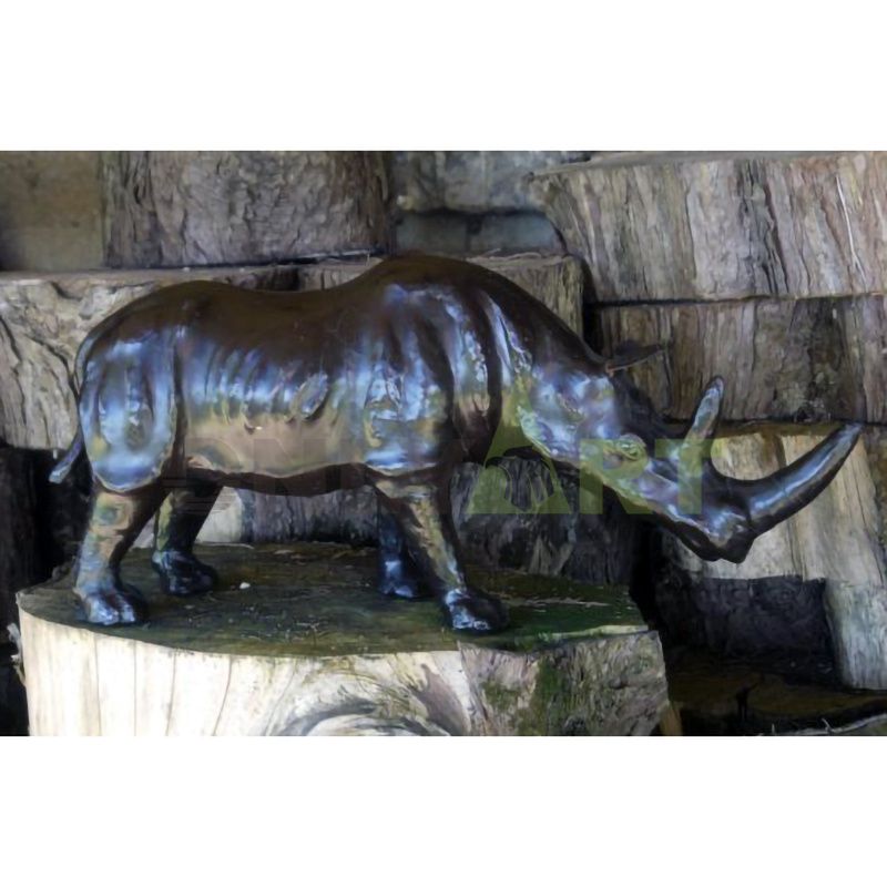custom handmade carved outdoor park garden rhinoceros sculpture decor life size