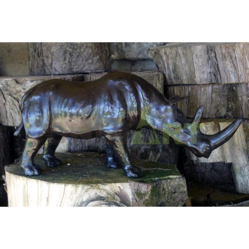custom handmade carved outdoor park garden rhinoceros sculpture decor life size