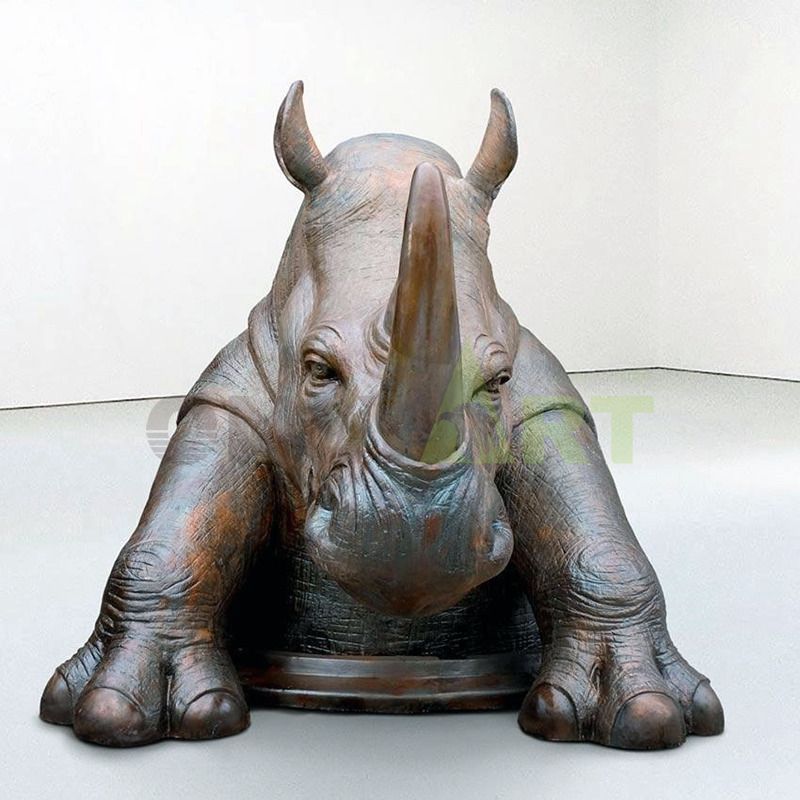 custom handmade carved outdoor park garden rhinoceros sculpture decor life size bronze
