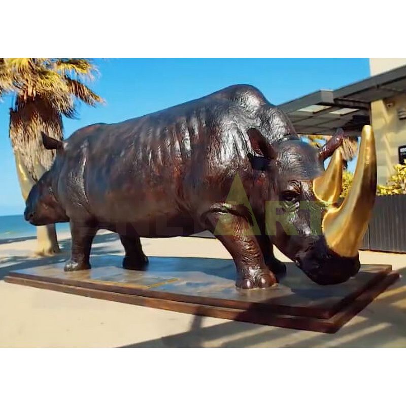 Art foundry Manufactory customized large size animal statue garden bronze rhino sculpture