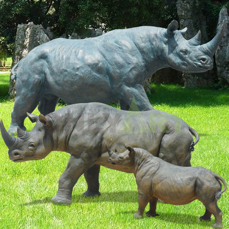 Realistic Life Size Bronze Rhino Statue Large Copper Rhinoceros Garden Sculpture