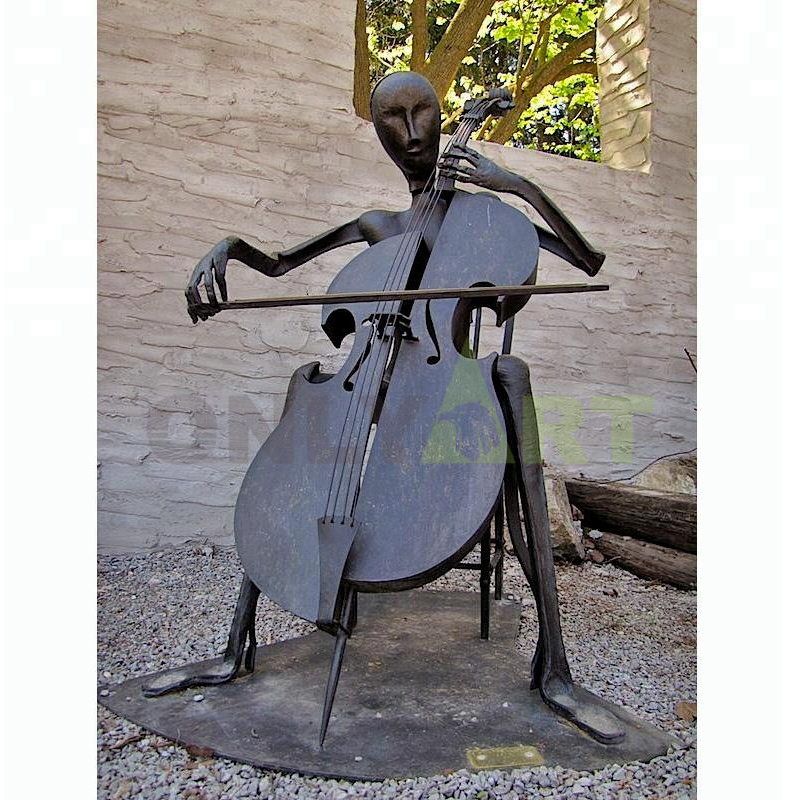 square decoration bronze musician abstract statue modern sculpture